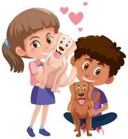 Children with thier pets isolated on white background vector