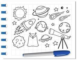 Space element in doodle or sketch style on notebook vector