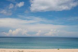 Blue ocean and sandy beach background photo