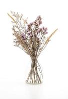 Statice and caspia flowers in a vase on white background photo