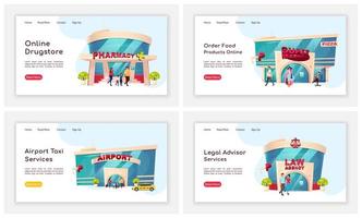 Shop front landing page template set vector