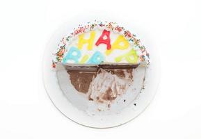 Happy birthday ice cream cake on white photo