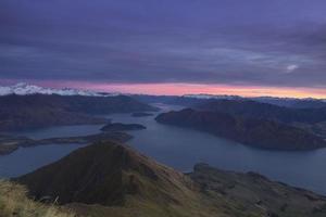 New Zealand mountain range at sunset photo