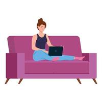 Woman on the couch working from home
