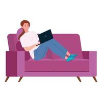 Woman on the couch working from home vector