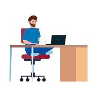 Man on the desk working from home vector