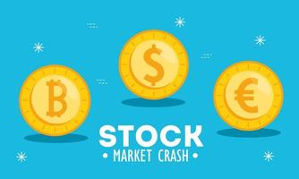 Stock market crash banner with gold coins vector