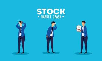 Stock market crash with worried businessmen vector