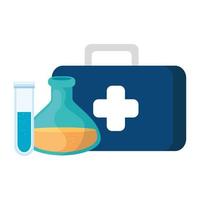 First aid kit with test tubes isolated icon vector