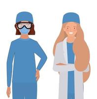 Doctoras con uniformes y máscaras. vector