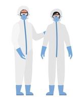 Doctors with protective suits glasses and masks against Covid 19 vector