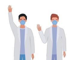 Men doctors with uniforms and masks vector