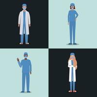 Men and women doctors with uniforms masks and glasses vector
