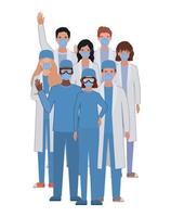 Men and women doctors with uniforms and masks vector
