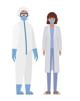 médicos con trajes de protección, gafas y máscaras contra el covid 19 vector