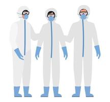 Doctors with protective suits glasses and masks against Covid 19 vector