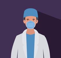 Man doctor with uniform mask and hat vector