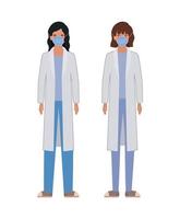 Women doctors with uniforms and masks vector