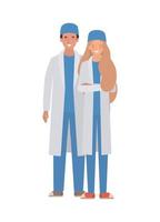 Man and woman doctor with uniforms and hats vector