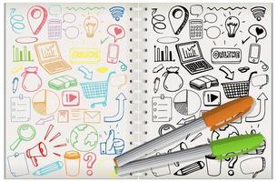 Set of social media element doodle on notebook vector