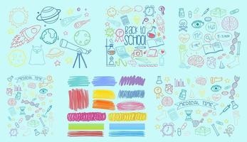 conjunto de objetos coloridos y símbolos dibujados a mano doodle vector
