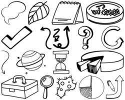 conjunto de elementos y símbolos doodle dibujado a mano vector