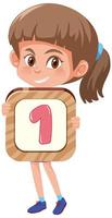 Student girl holding the number cartoon character vector