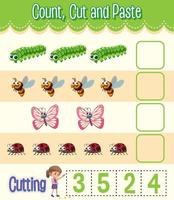 Count, Cut and Paste maths worksheet for children vector