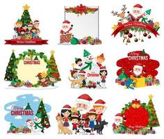 Set of blank Christmas postcard and logo isolated vector