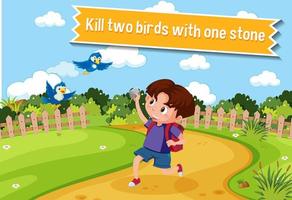 English idiom kill two birds with one stone vector