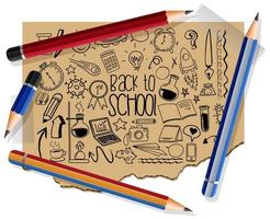 Hand drawn school elements on paper with many pencils vector