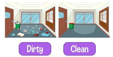 Opposite adjectives words with dirty and clean vector