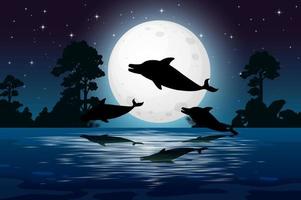 Dolphin in nature scene silhouette vector