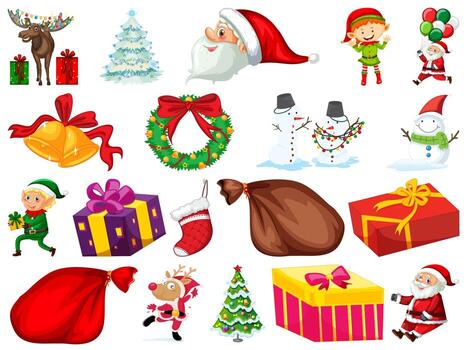 Set of Christmas objects isolated on white background vector
