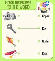 Match the picture to the word worksheet for children vector