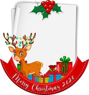 Blank paper with Merry Christmas 2020 and reindeer