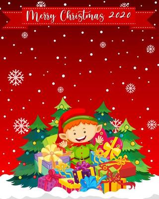 Merry Christmas 2020 font with cute elf cartoon character