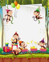 Blank banner with many monkeys in party theme vector