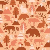 Seamless pattern with cute cartoon, elks, deers, bears vector