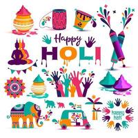 Set of Holi flat icons in indian style vector