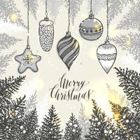 Hand drawn Christmas ornaments and trees vector