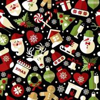 navidad, seamless, patrón, de, iconos, en, fondo negro vector