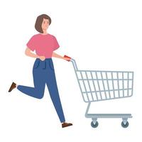 mujer corriendo con carrito de compras