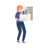 Woman carrying groceries vector