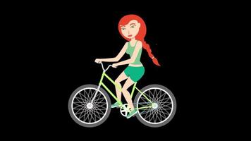 personaje animado niña en bicicleta alfa transparente video