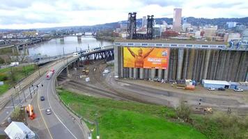 Drone Footage Over a Bridge While Train Passes video