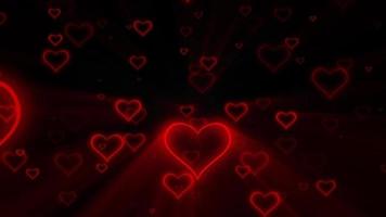 Valentines Red Hearts with light rays background loop video