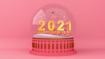 Happy new year  two thousand twenty one and snow falls in the clear glass sphere. video