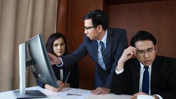 Angry boss dissatisfied with bad com result from employee in office video