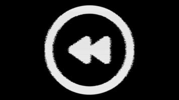 Animated Glitch effect Rewind media sign on circle symbol.  video